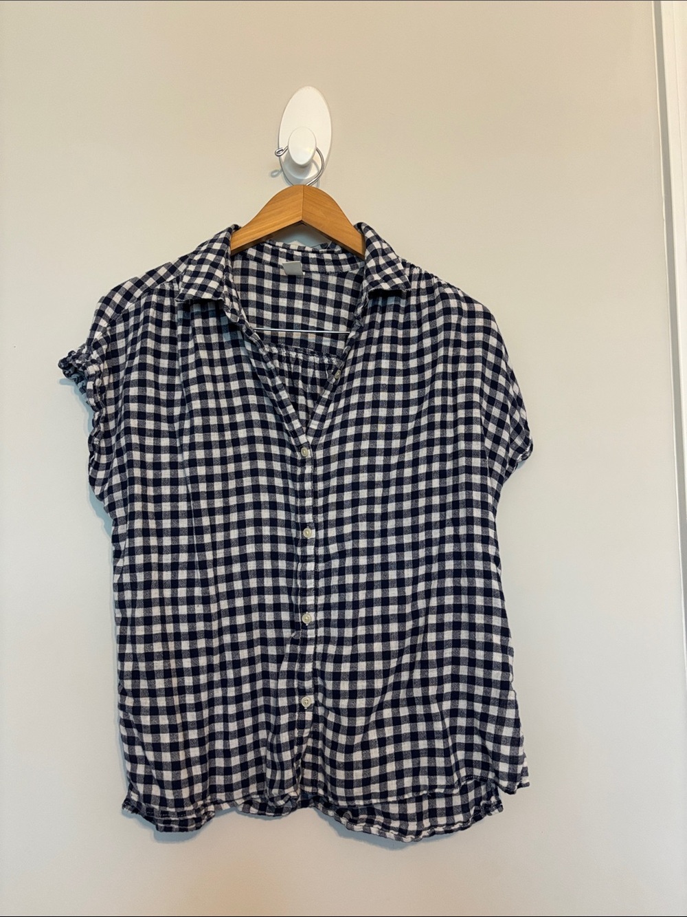 Old Navy Blue Gingham Linen Cotton Blend Button Down Shirt Sz L EUC